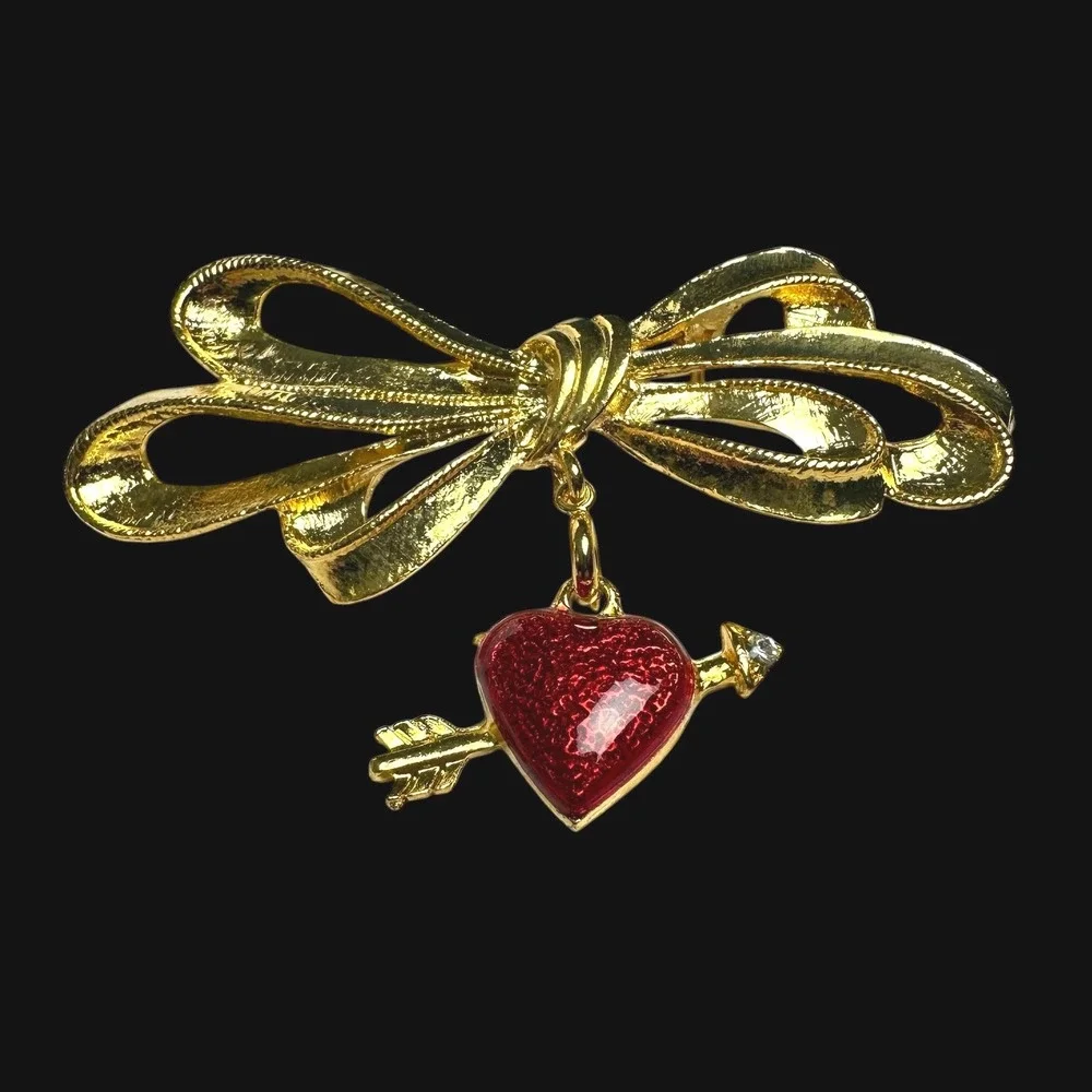 Vintage‎ 1986 Phister Ent Gold Bow Brooch - 7 Interchangeable Holiday Charms Set